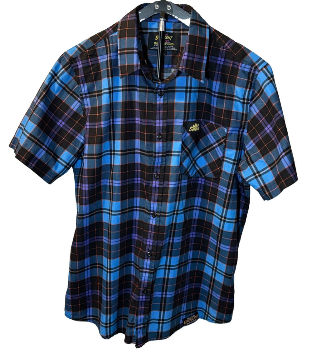 Bill & Ted's Excellent Adventure Plaid SS Button-Up Shirt Men's Lg Wyld Stallyns